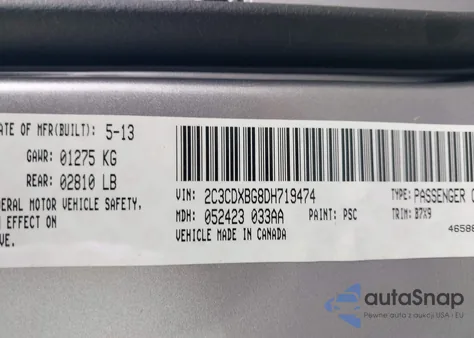 2013 Dodge Charger Se from USA, damaged, VIN 2C3CDXBG8DH719474